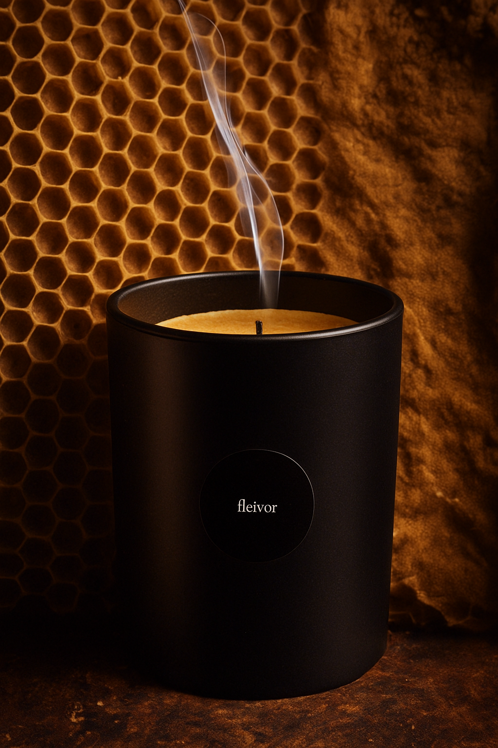 Beeswax candle with coconut and cocoa in a black gift box.